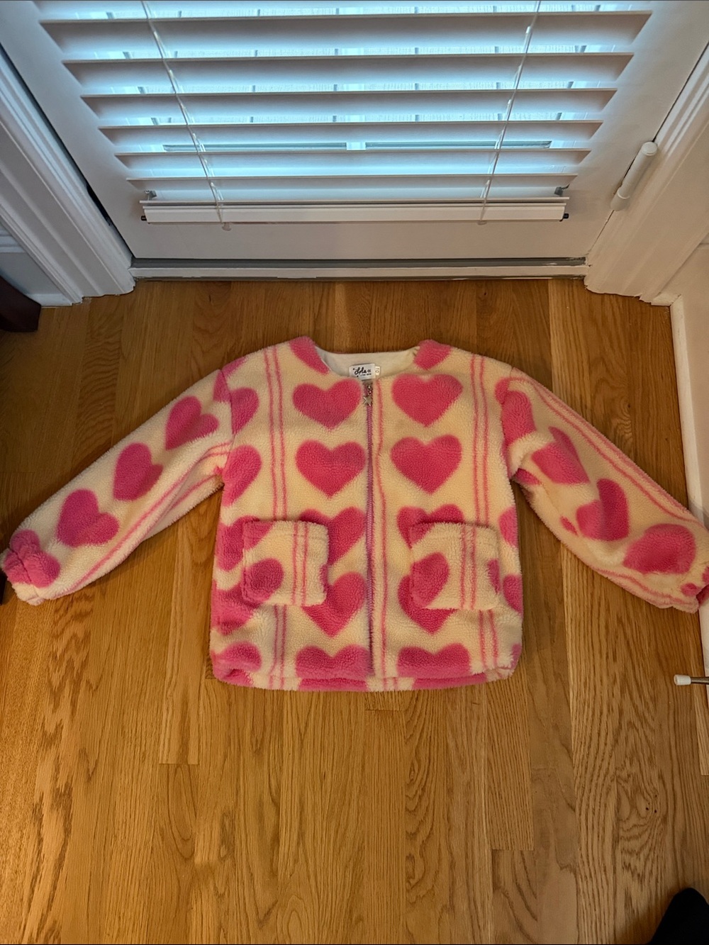 Lola + The Boys Pink & Cream Heart-Print Fleece Jacket
